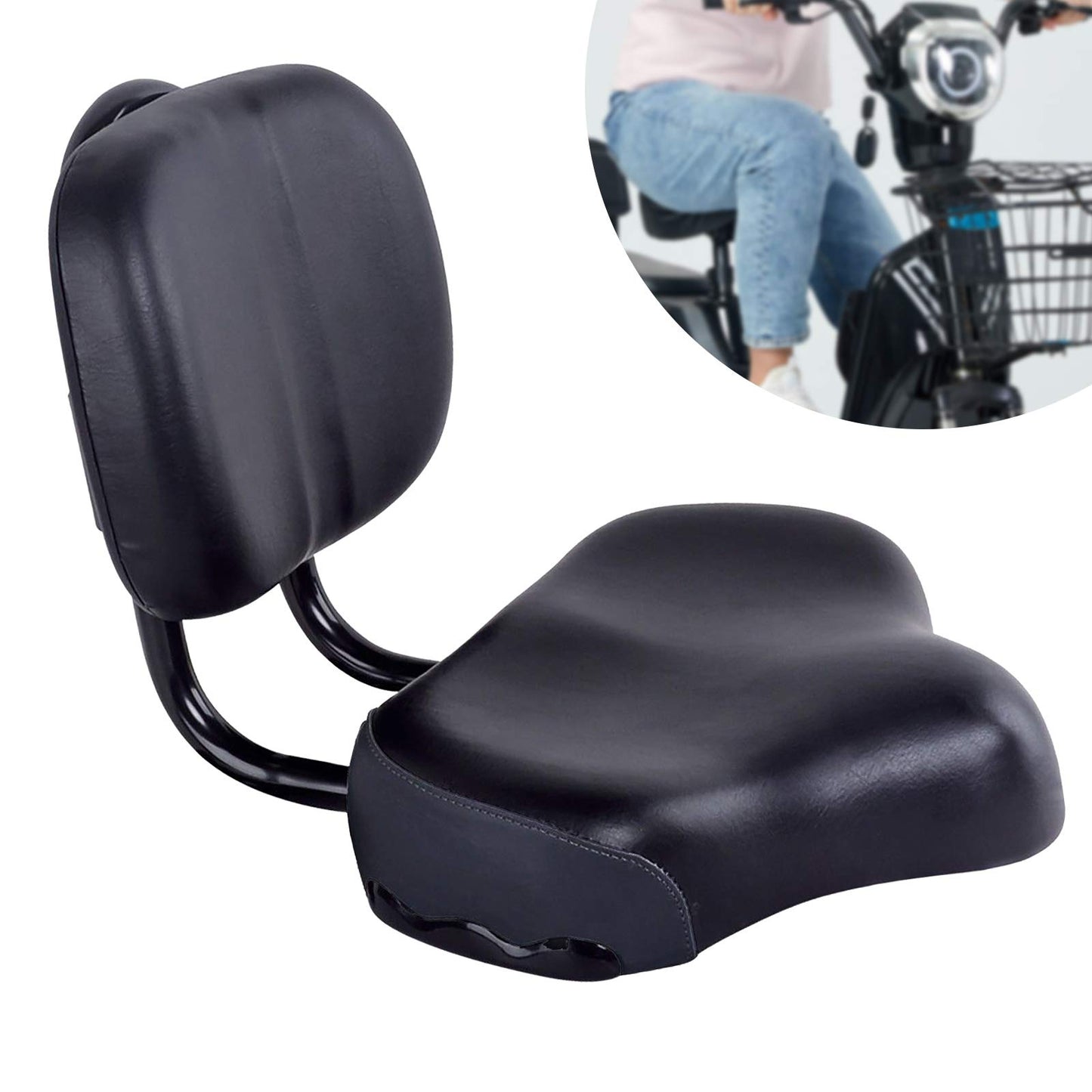 Extra Wide Bike Seat with Backrest and Comfortable Ergonomic Design for Men and Women.