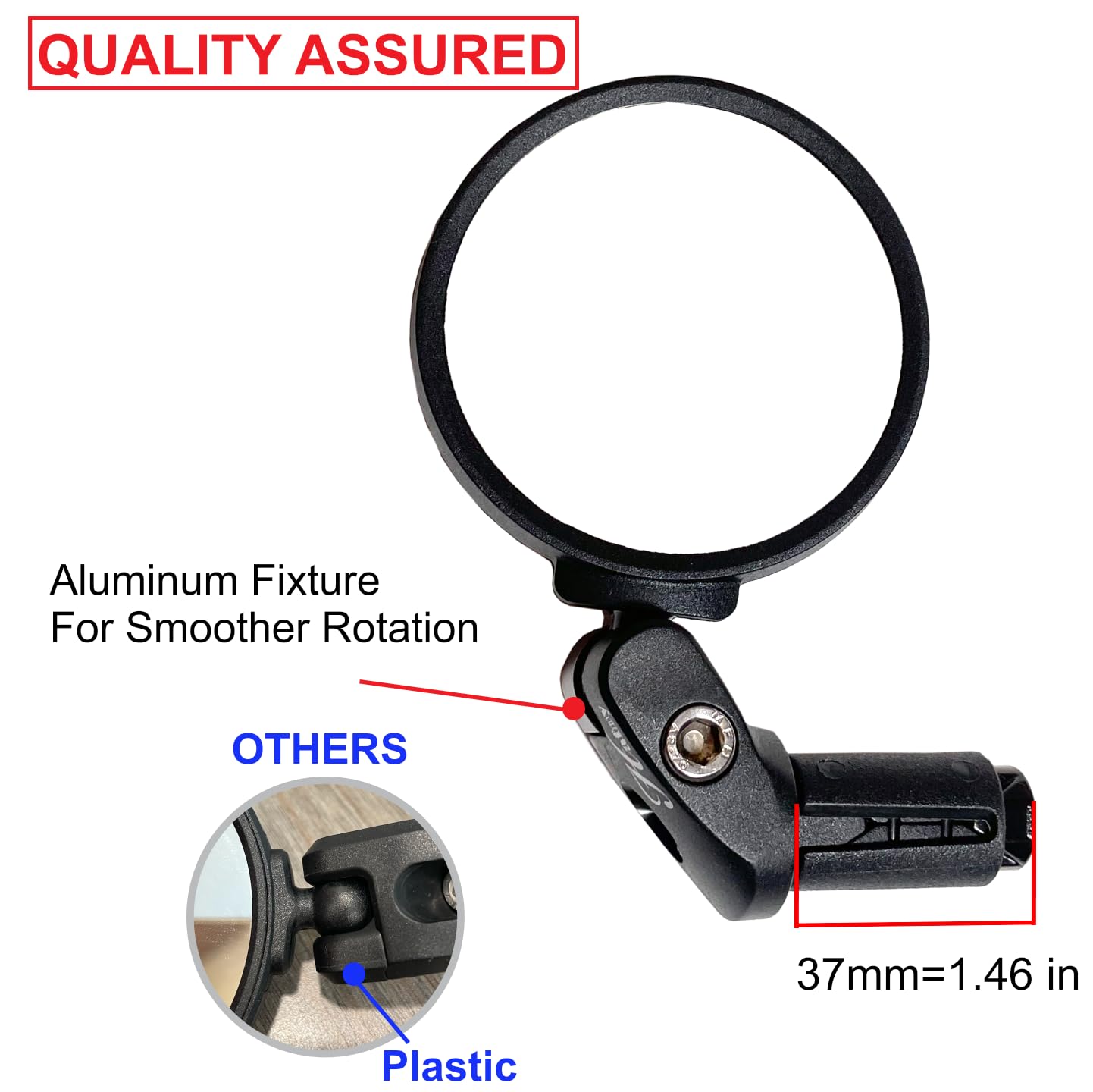 Hafny Bar End Bike / Bicycle Mirror, Stainless Steel Lens , Safe Adjustable Rearview Cycle / E-bike Mirror, HF-MR083 (Black 62mm)