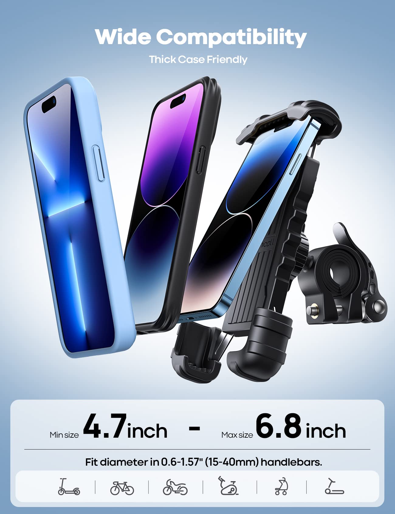 Lamicall Bike Phone Holder, Handlebar Cell Phone Clamp, Scooter Phone Clip for iPhone 15 Pro Max/Plus, 14 Pro Max, S9, S10 and More 4.7" to 6.8" Smartphones