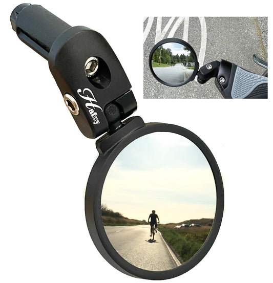 Hafny Bar End Bike / Bicycle Mirror, Stainless Steel Lens , Safe Adjustable Rearview Cycle / E-bike Mirror, HF-MR083 (Black 62mm)