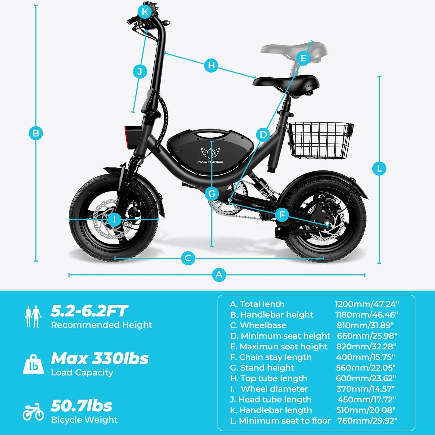 Electric Bike with Basket, 14" Folding E-bike 22 MPH, 35 Miles Range, Dual Suspension.