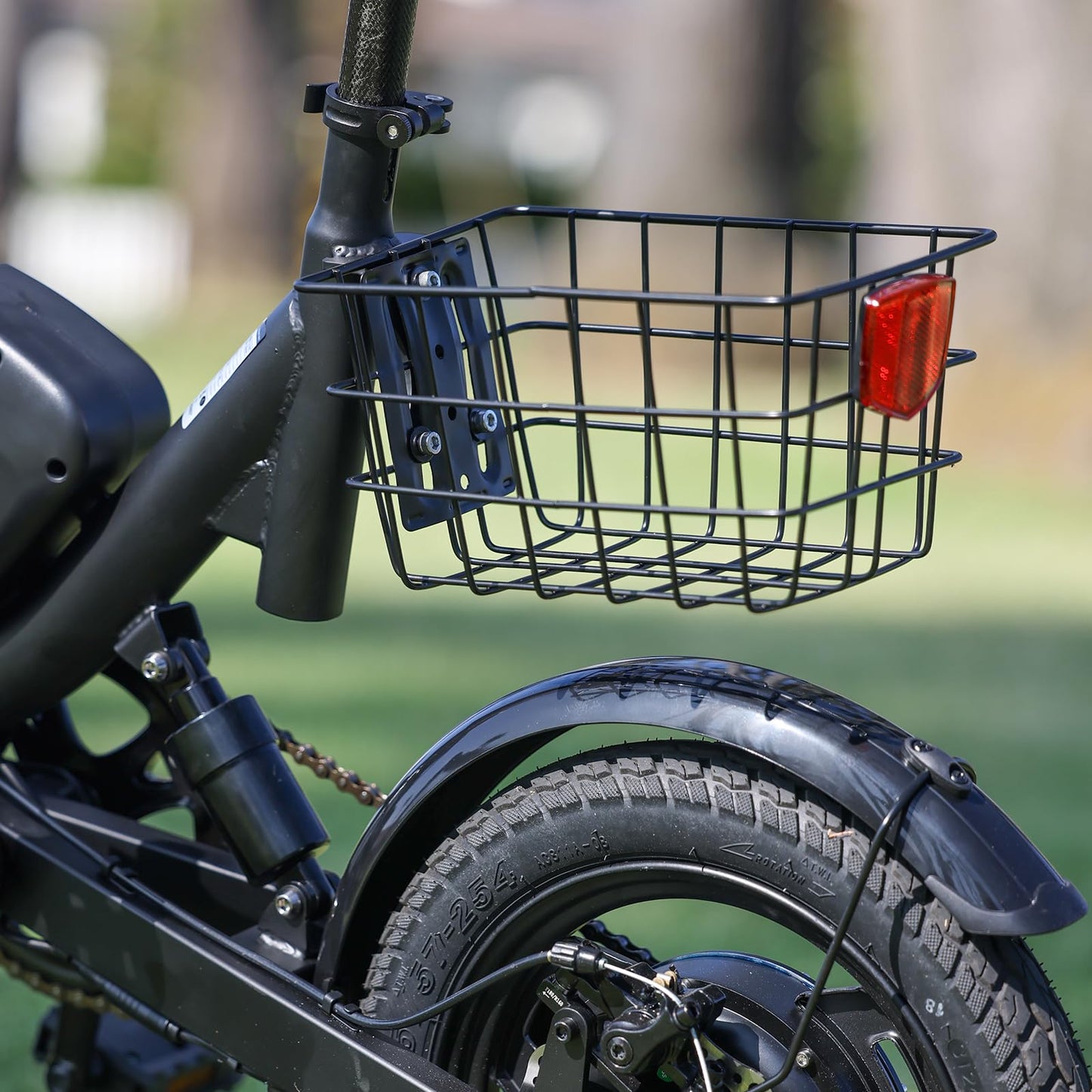 Electric Bike with Basket, 14" Folding E-bike 22 MPH, 35 Miles Range, Dual Suspension.