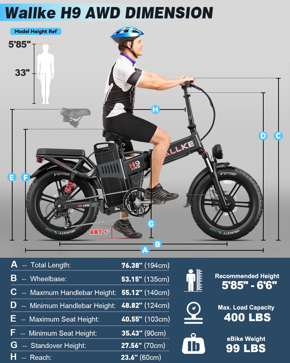 W Wallke Folding Electric Bike, 2000W Dual Motor, 48V 40Ah Long Range.