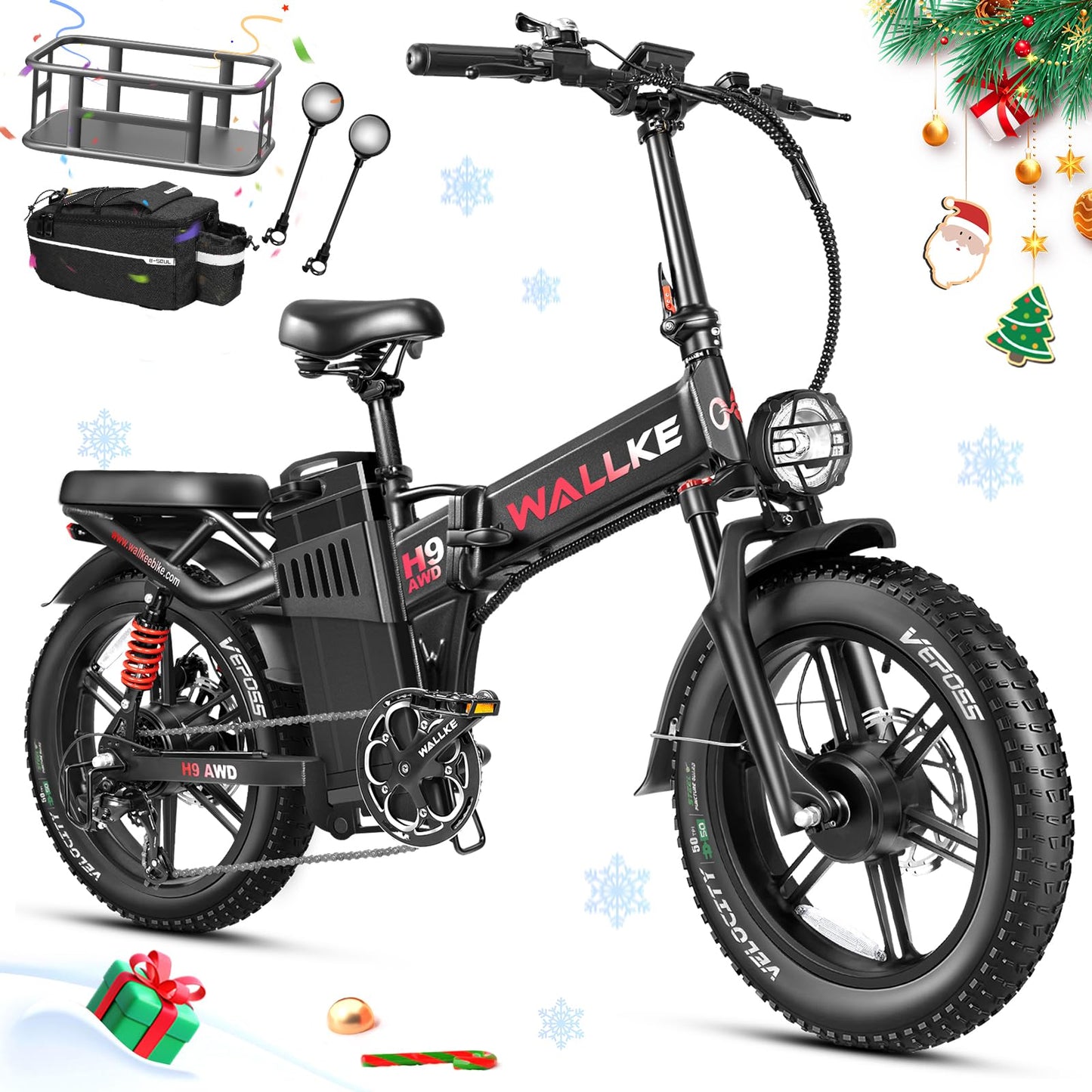 W Wallke Folding Electric Bike, 2000W Dual Motor, 48V 40Ah Long Range.