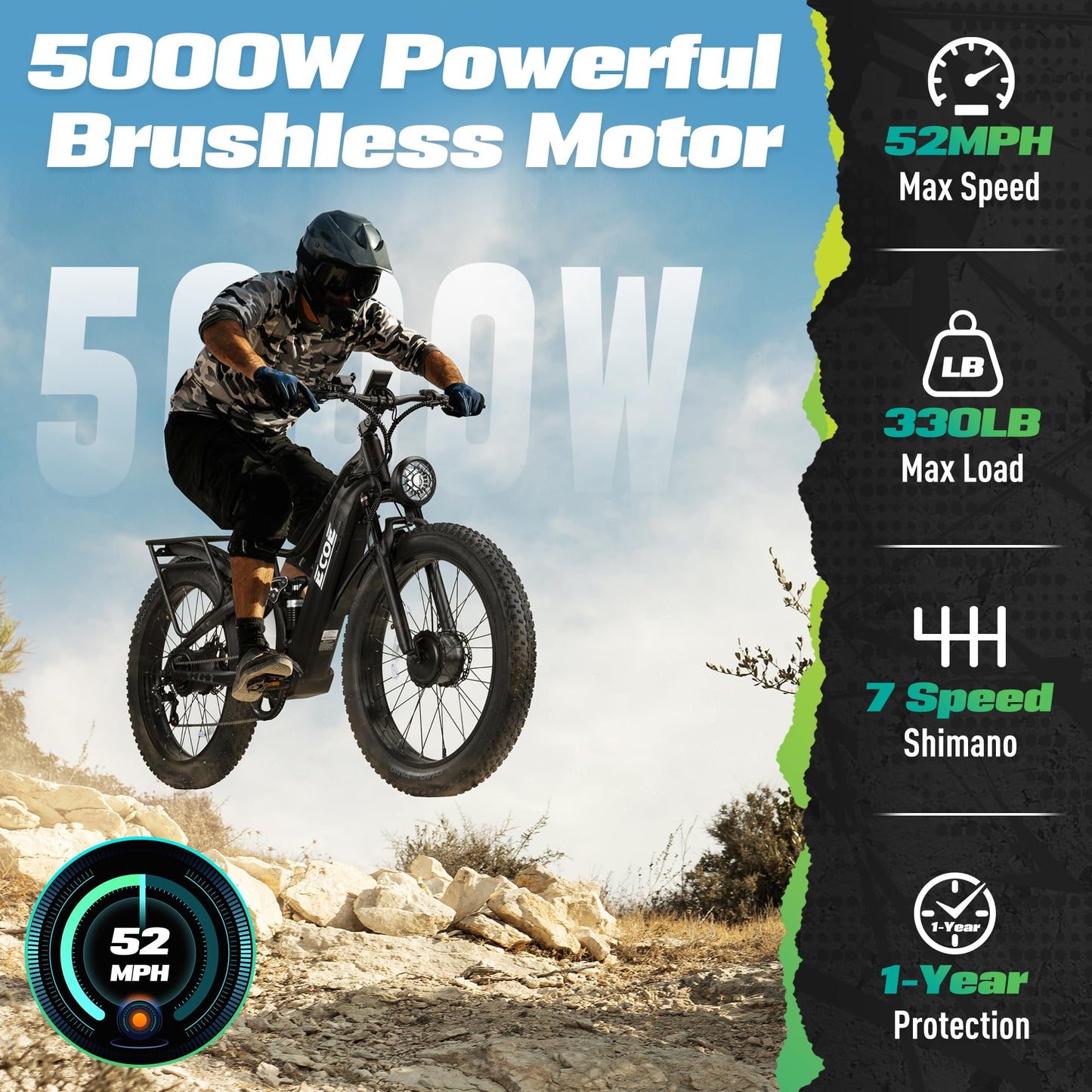 5000W Dual Motor Electric Bike for Adults 50MPH with 60V 32AH Battery,