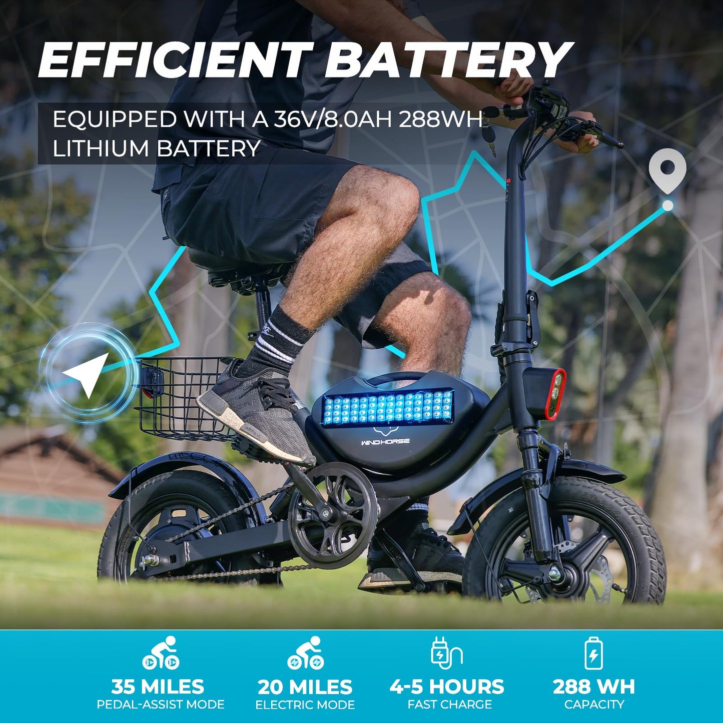 Electric Bike with Basket, 14" Folding E-bike 22 MPH, 35 Miles Range, Dual Suspension.