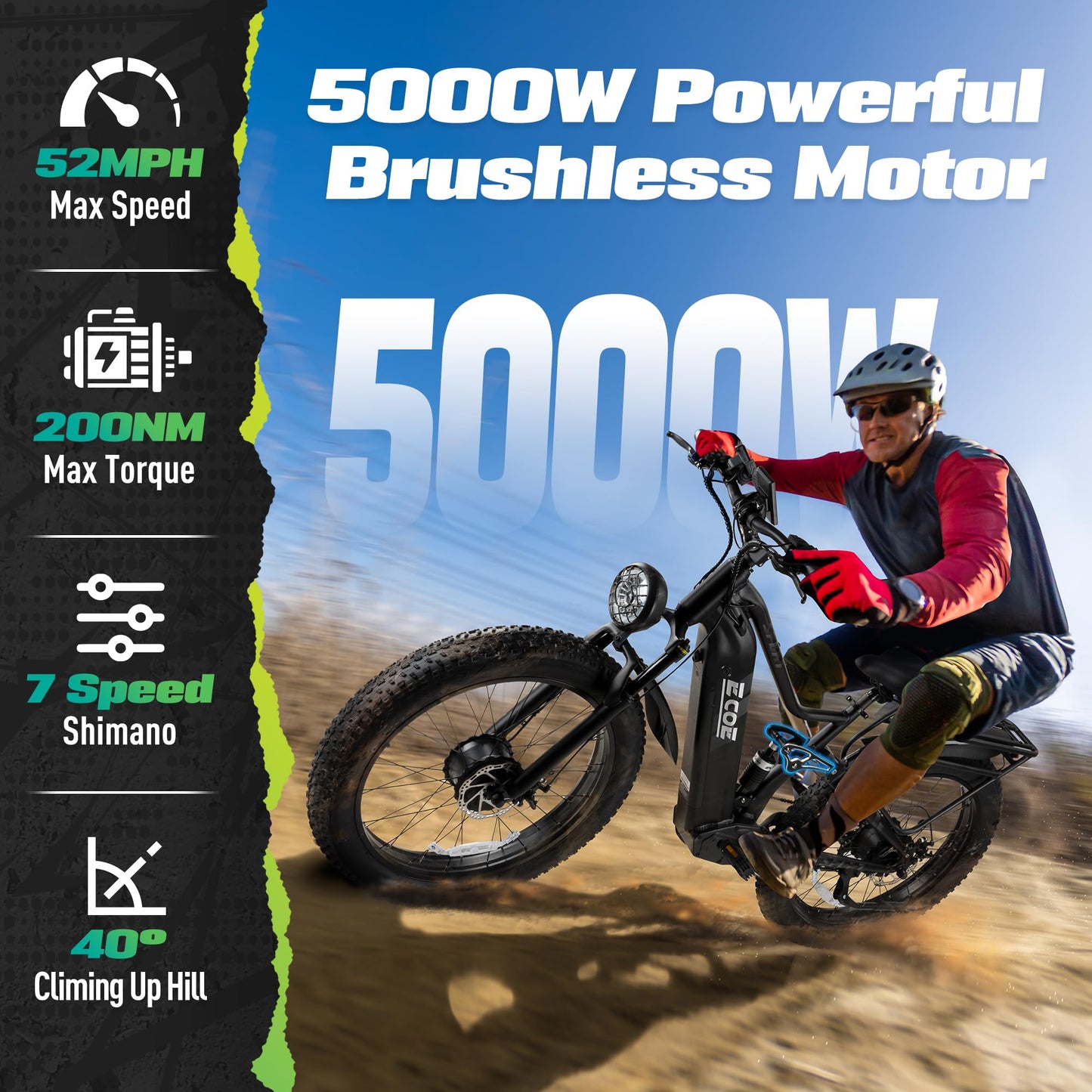 5000W Dual Motor Electric Bike for Adults 50MPH with 60V 32AH Battery,